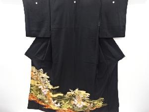 リサイクル　金彩椿に御所車・草花模様刺繍留袖(比翼付き)